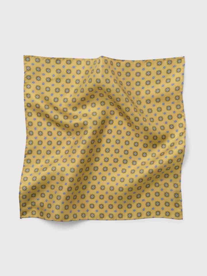 Mens Gold Foulard Pocket Square Flat