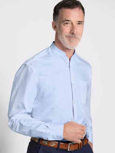 Model wears Blue Nehru Collar Shirt