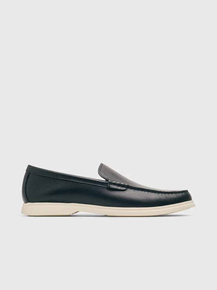 Navy Leather Grain Loafer Side