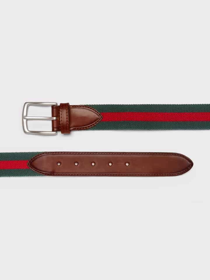 Green & Red Stripe Canvas Belt