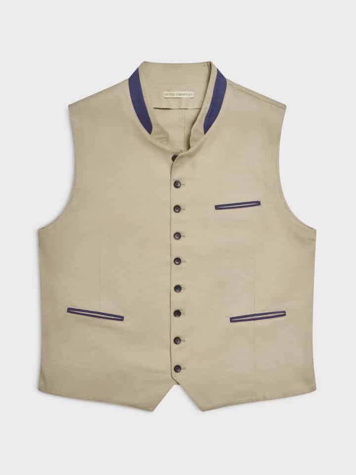 Mens Sand Canvas Waistcoat Flat Front