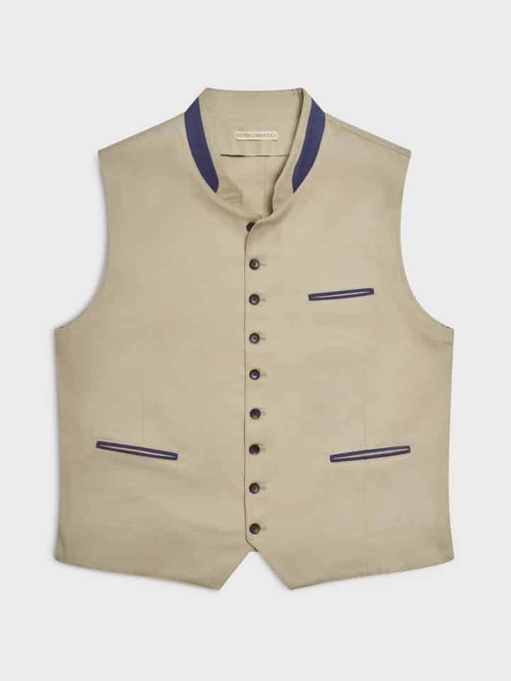 Mens Sand Canvas Waistcoat Flat Front