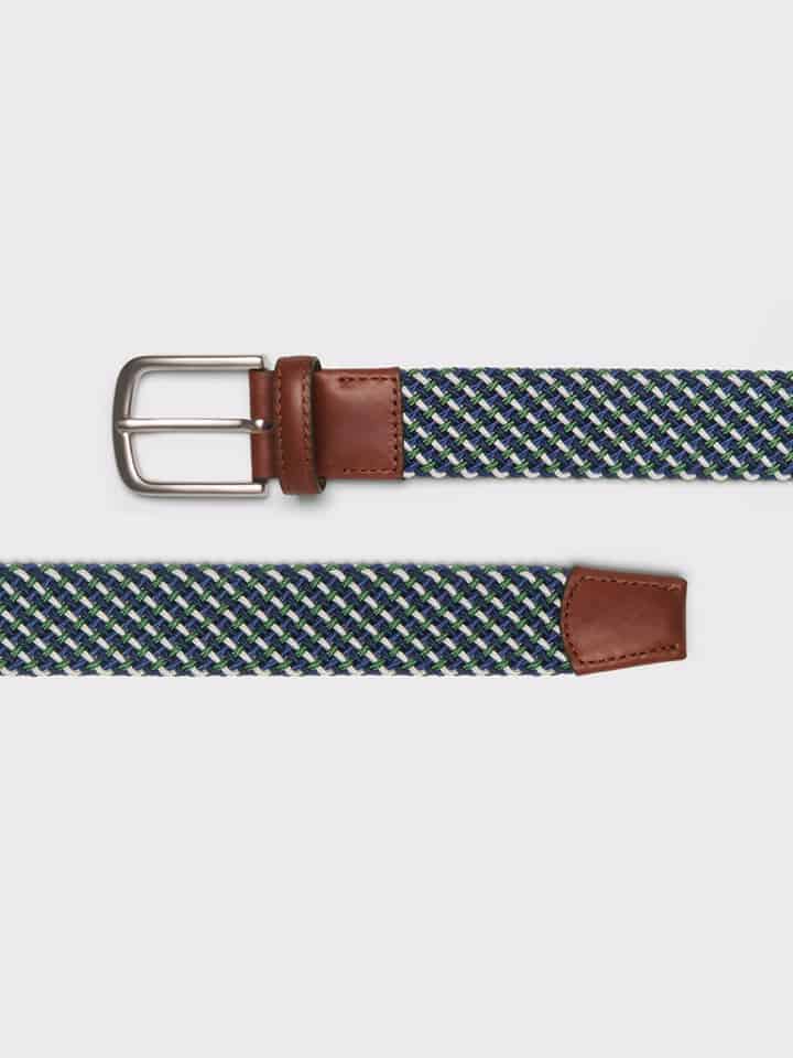 Mens Navy & Green Woven Elastic Belt Both Ends