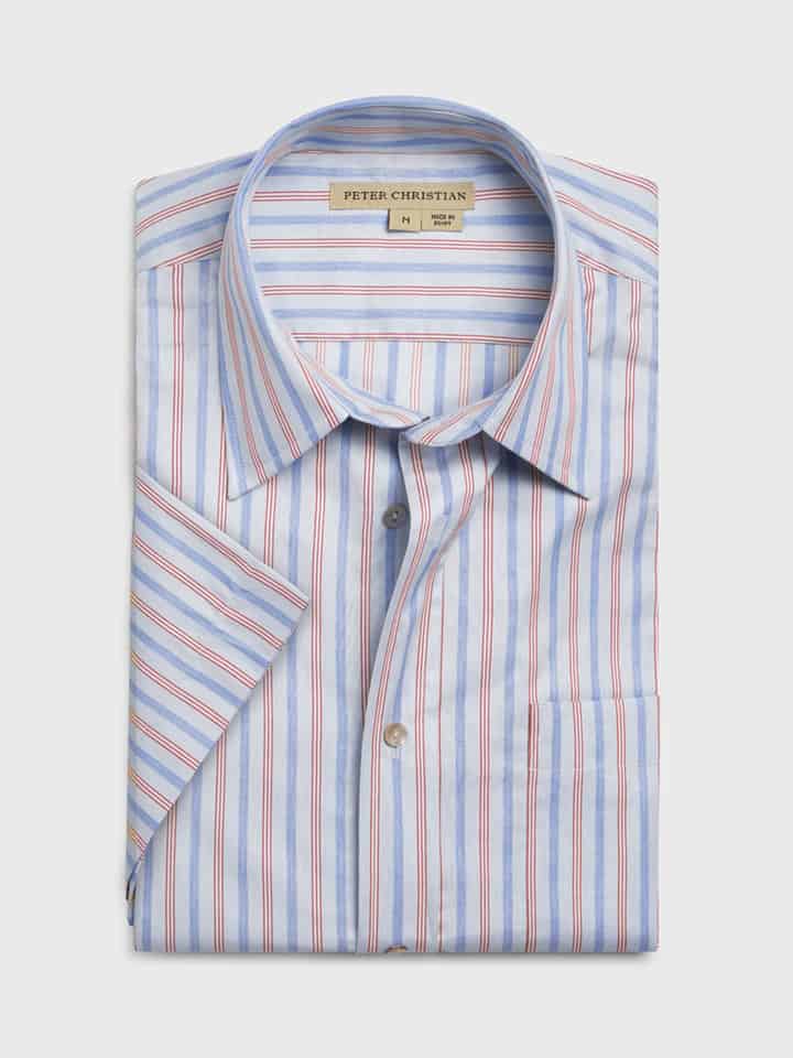 Blue and Claret Egyptian Cotton Short Sleeve Shirt Folded