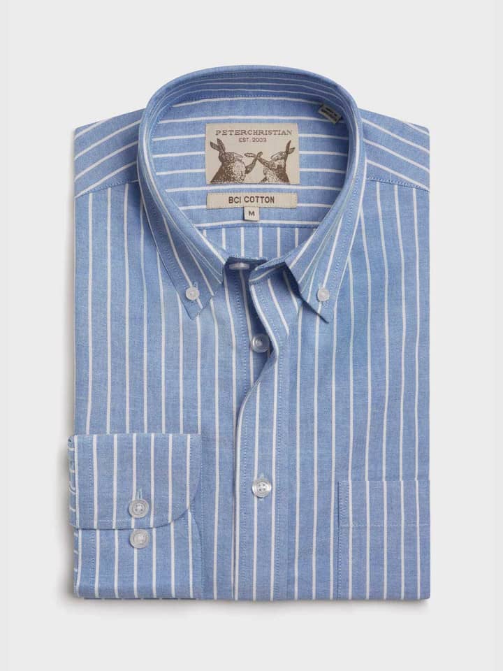 Blue/White Cotton Oxford Stripe Shirt