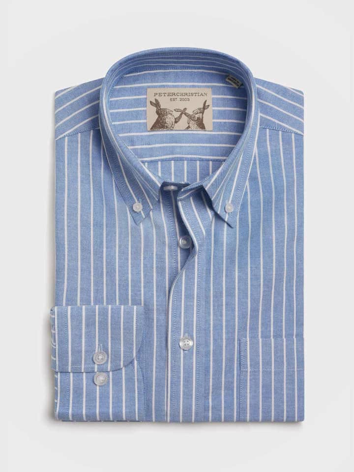 Blue/White Cotton Oxford Stripe Shirt
