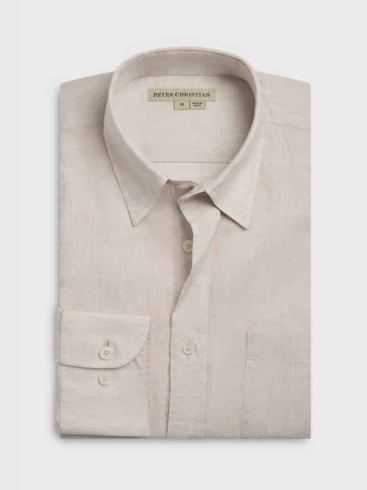 Mens Natural Linen Long Sleeve Shirt Folded