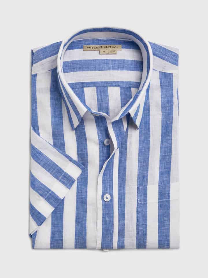 Blue and White Short Sleeve Shirt