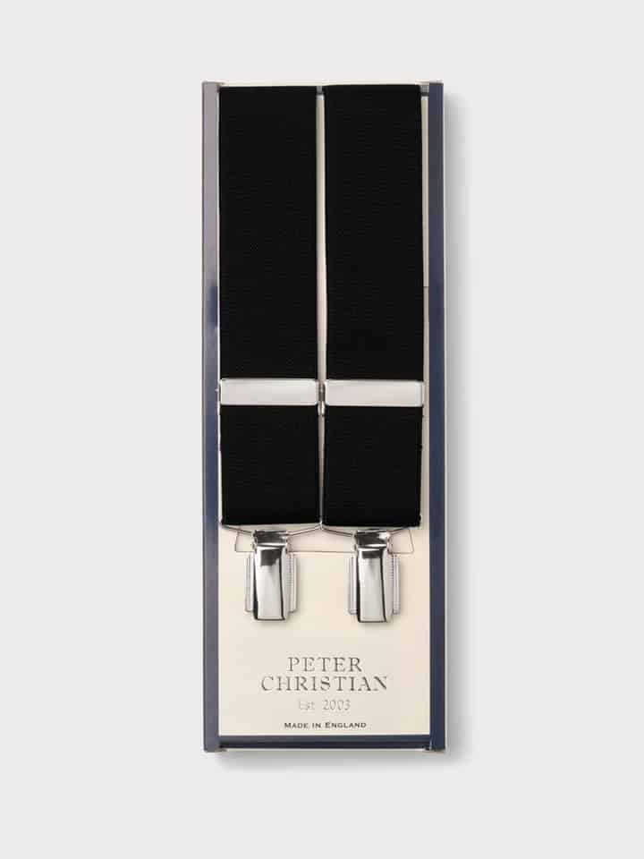 Men's Plain Black Braces with Nickel Clips Box
