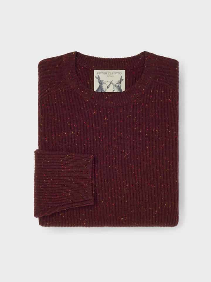 Mens Wine Flecked Crew Neck Jumper