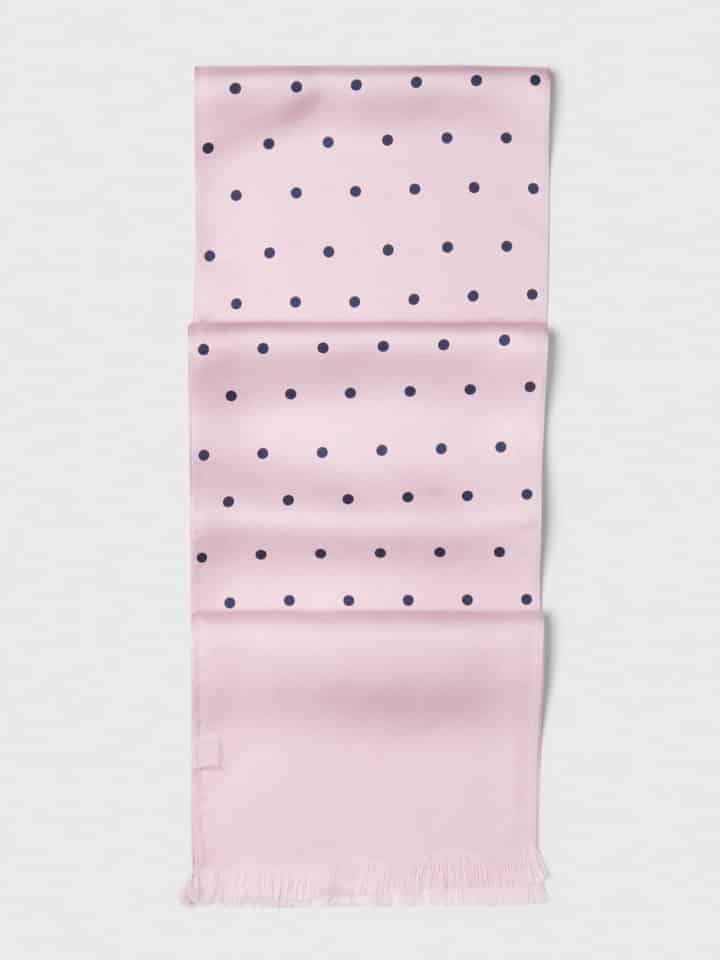 Mens Pink & Navy Polka Dot Silk Scarf