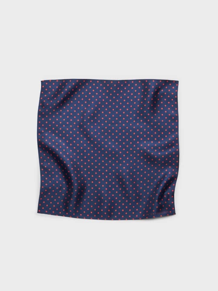 Mens Navy & Red Polka Dot Silk Pocket Square