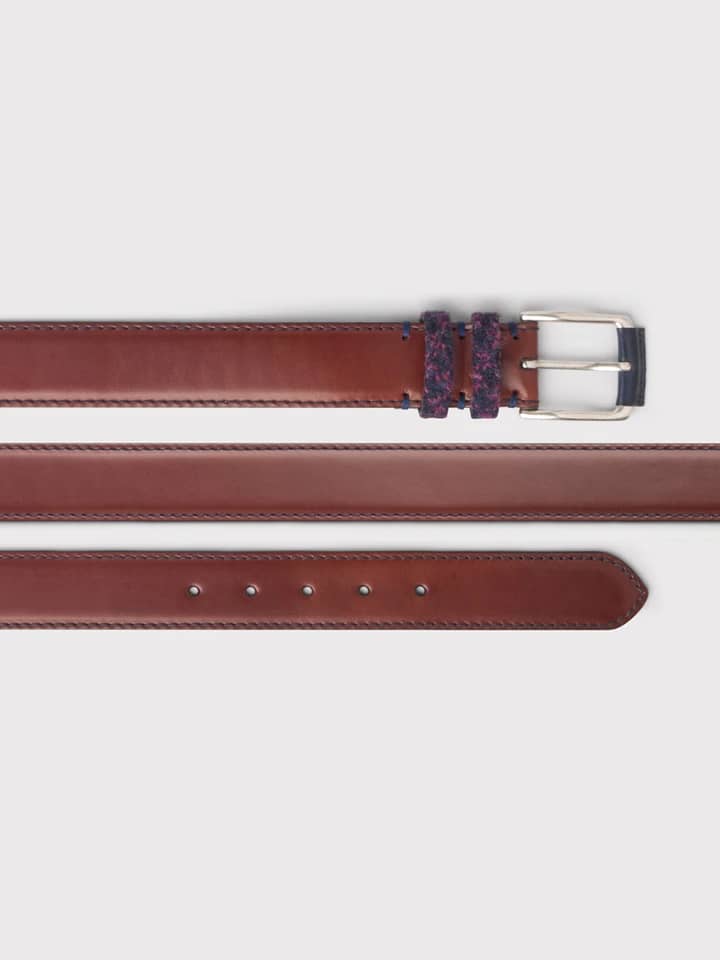 Midnight Harris Tweed® Brown Leather Belt