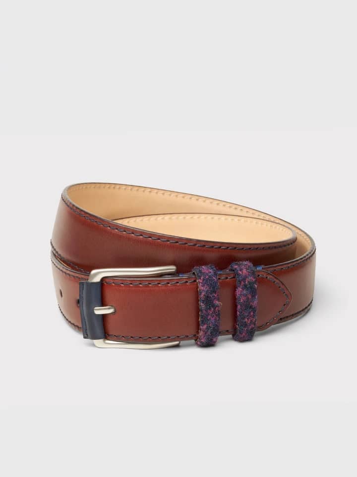 Midnight Harris Tweed® Brown Leather Belt