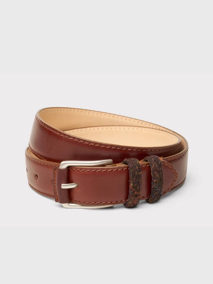 Mens Autumn Harris Tweed® Brown Leather Belt
