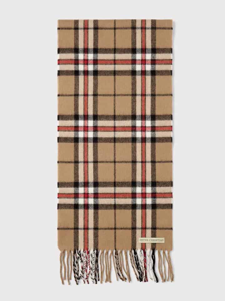 Camel Checked 100% Lambswool Scarf