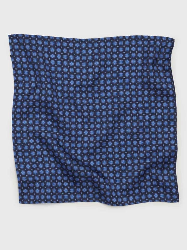 Navy & Blue Oval Pattern Silk Pocket Square