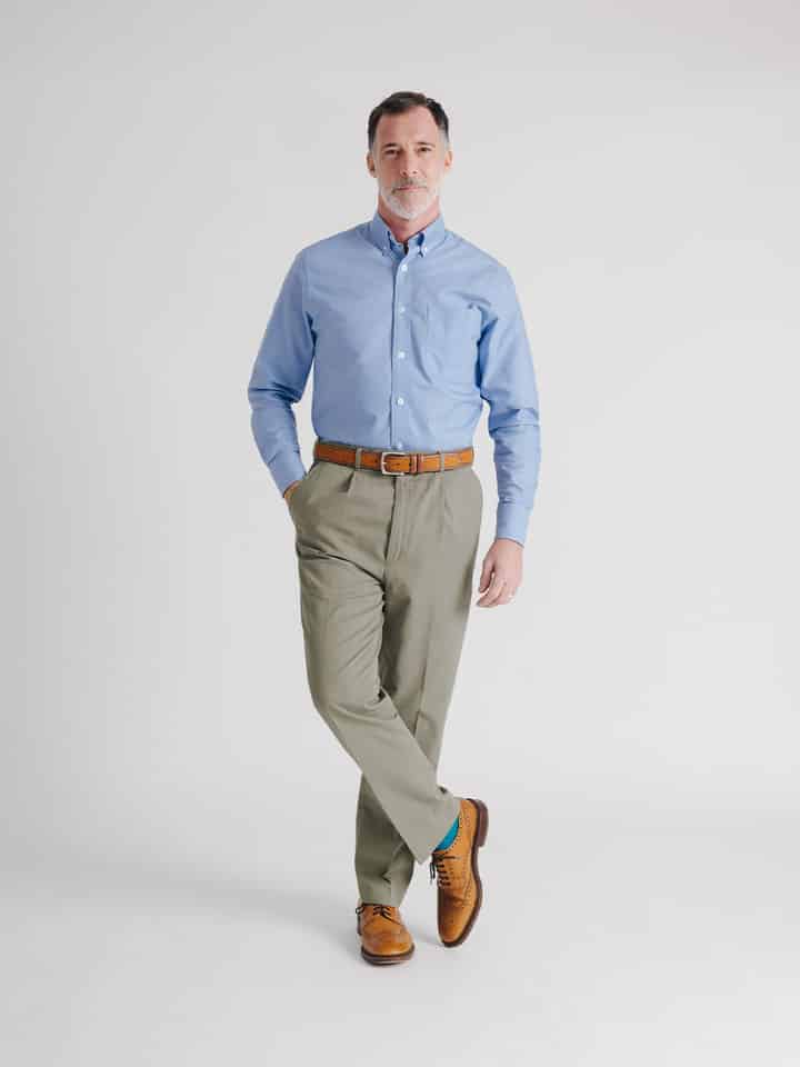 Men's Sage Green Pleated Chino Trousers