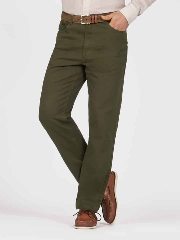 Men's Pine Green Drill Jeans on Model