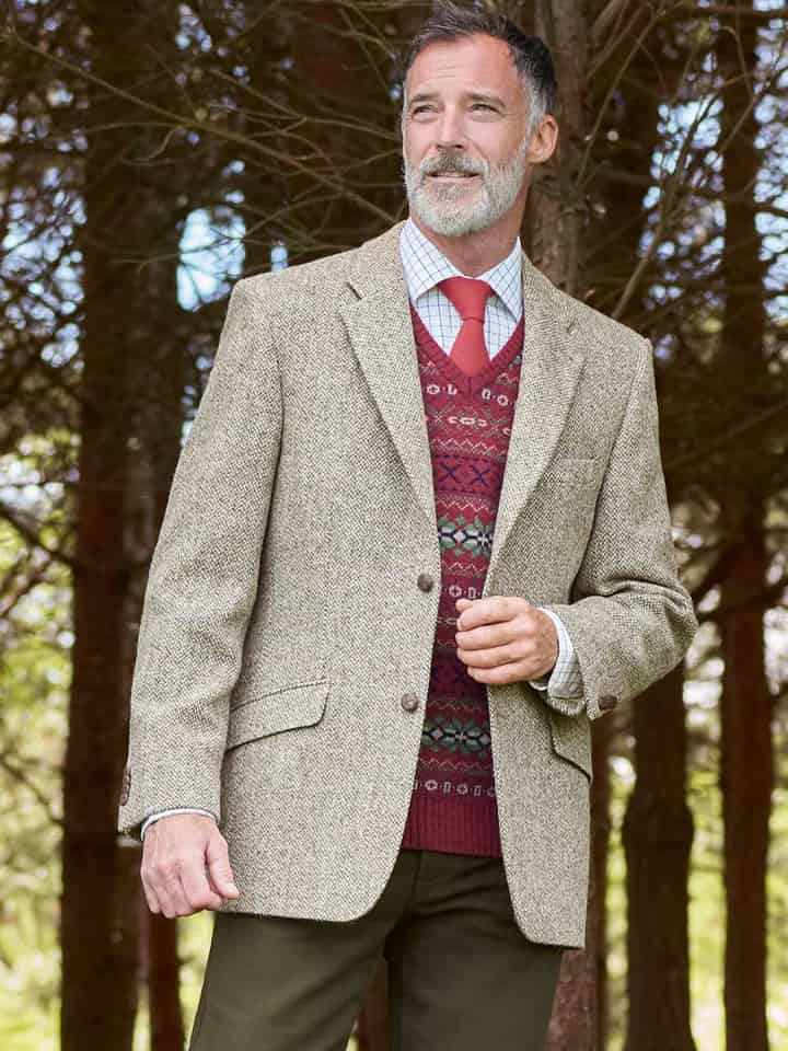 Model Wearing Oat Cream Harris Tweed® Jacket