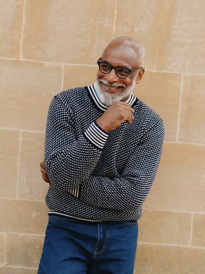 Men's Navy Blue Norwegian Jumper On Model