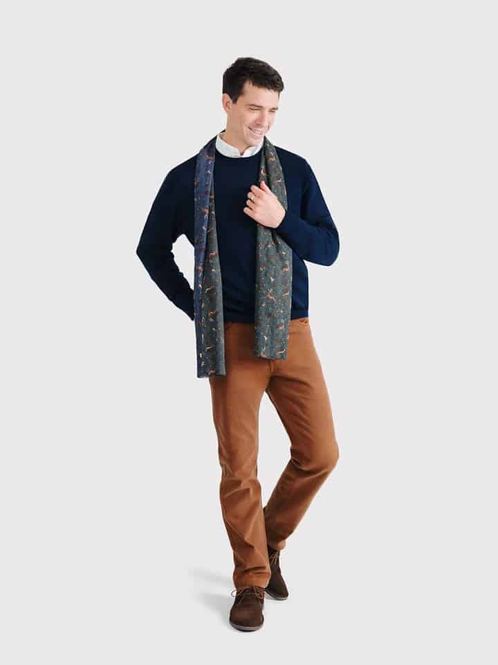 Men's Navy Merino Crew Neck Jumper On Model