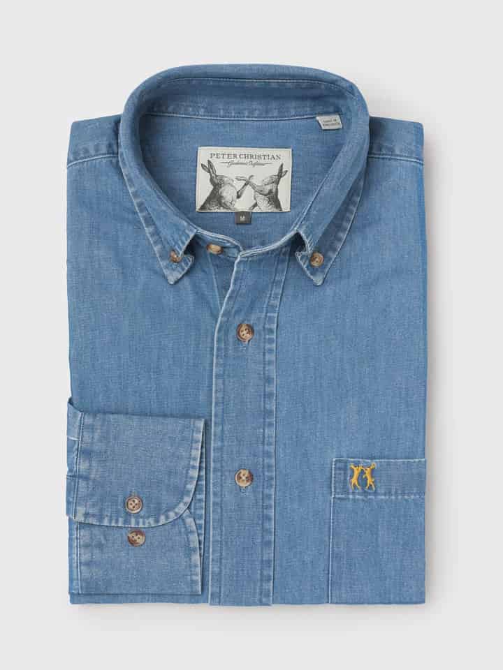 Men's Blue Washed Denim Shirt Folded