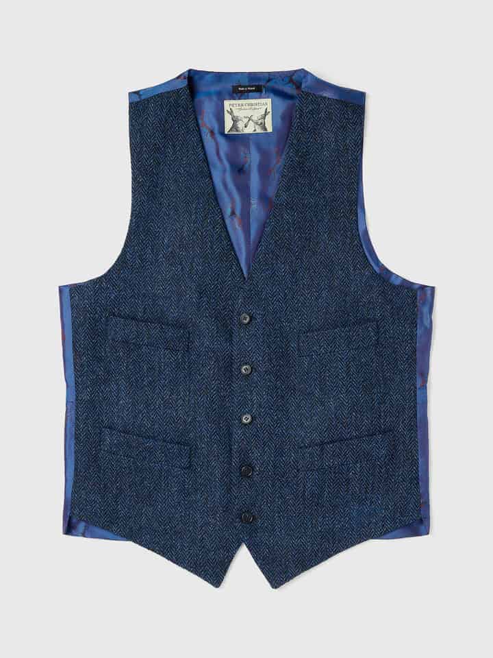 Men's Blue Herringbone Harris Tweed Waistcoat