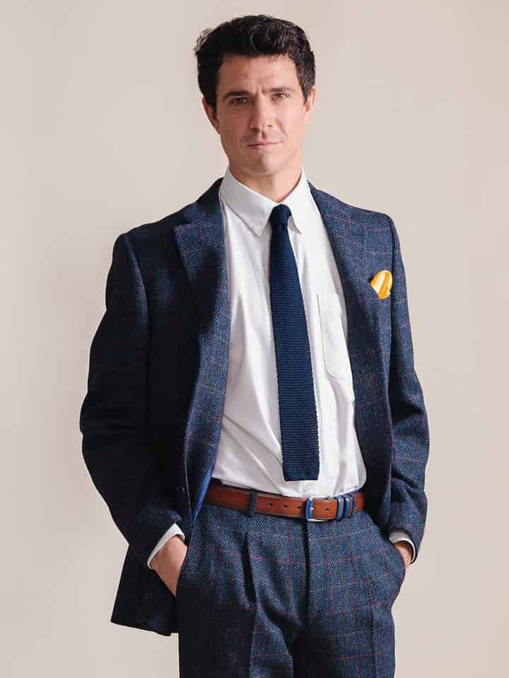 Image of Slate Blue Harris® Tweed Jacket On Model